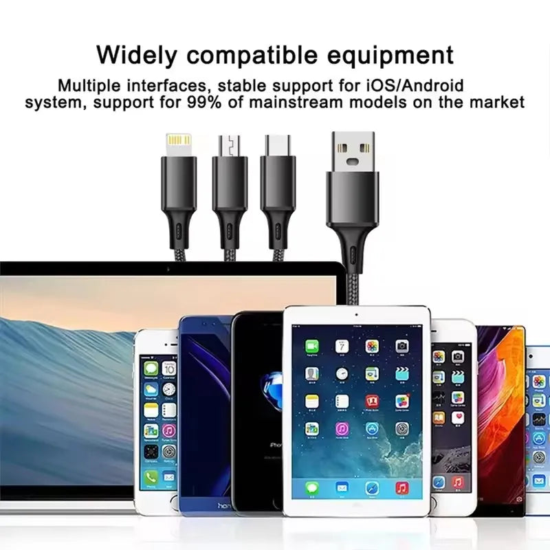 3-in-1 Fast Charging Cable 1.2M – USB-C Micro Lightning USB Charging Cable P3