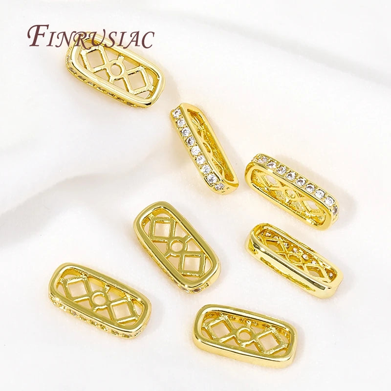 18K Gold Plated Zircon Rectangle Spacer Beads | DIY Jewelry Jewelry Spacer Beads P3