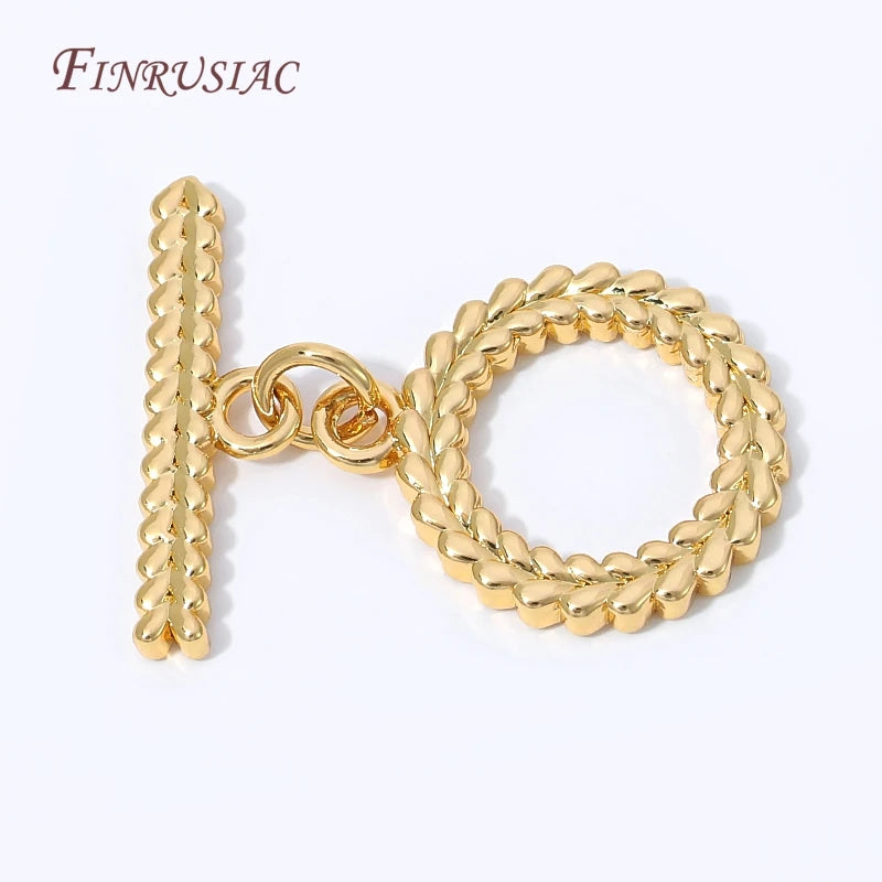18K Gold Plated OT Toggle Clasps – Wheat Braided Leaf T-Bar Bulk Jewelry Toggle Clasps P3