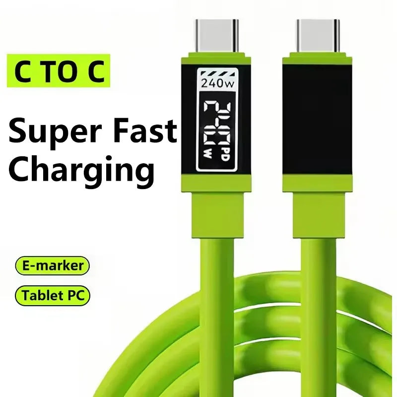 USB-C PD 240W LED Fast Charging Cable 6A – Multi-Device USB-C Charging Cable P3 Gray 1m