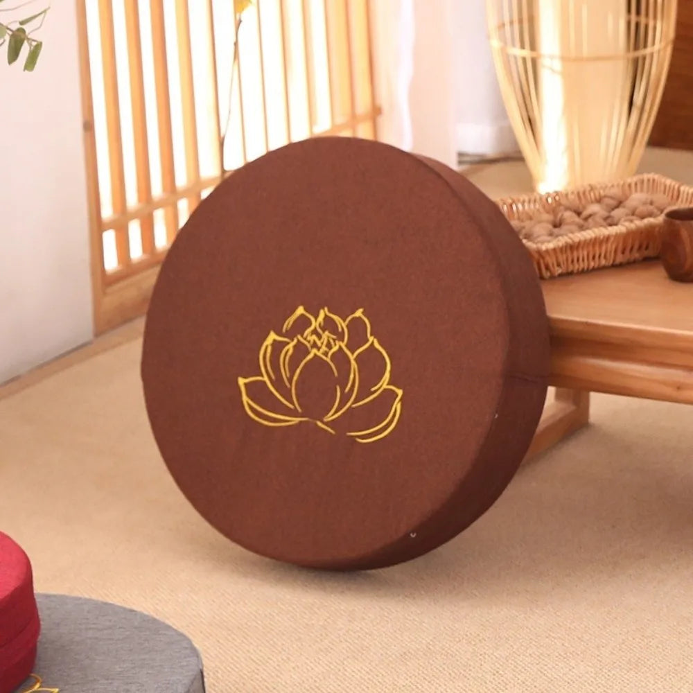 Lotus Embroidered Round Yoga Meditation Cushion – Linen Cotton Meditation Floor Cushion P3