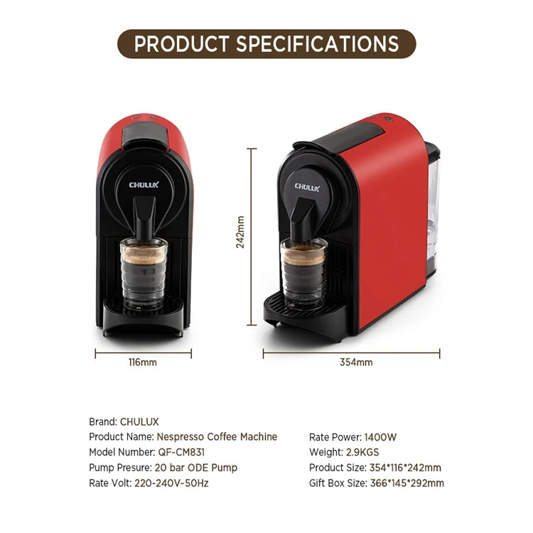 DUTRIEUX NES Capsule Espresso Machine – 20 Bar | Red Capsule Espresso Machine P3