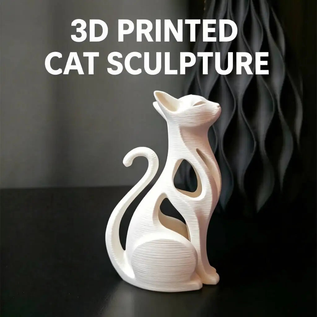 3D Printed Sitting Cat Sculpture | Minimalist Home Decor Gift Decorative Sculpture P3