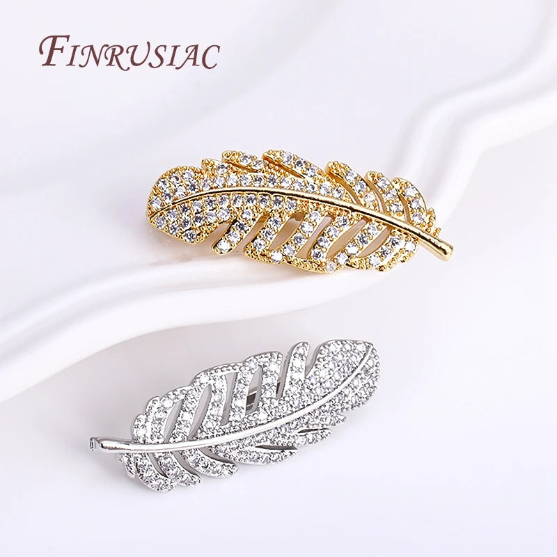 18K Gold Plated Feather Pearl Clasp – Zircon Necklace Finding Jewelry Clasp Finding P3