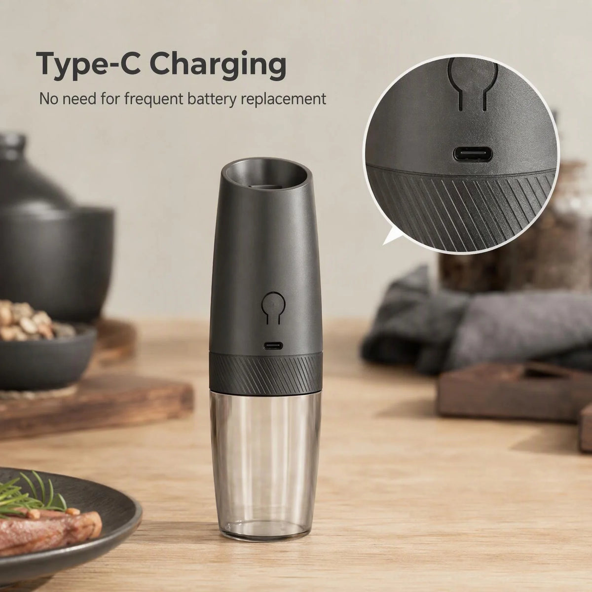 Electric Gravity Salt & Pepper Grinder Set – USB-C Rechargeable Electric Spice Grinder P3