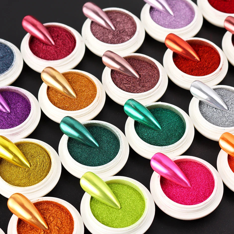 24-Box Chrome Mirror Nail Powder Pigment – Y2K Glitter Set Nail Art Pigment P3