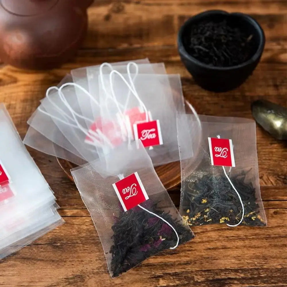 100-Pack Nylon Drawstring Disposable Tea Filter Bags | Transparent Tea Filter Bags P3