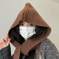 Korean Balaclava Bonnet – Women's Knitted Hat & Neck Warmer Winter Balaclava Hat P3 Coffee