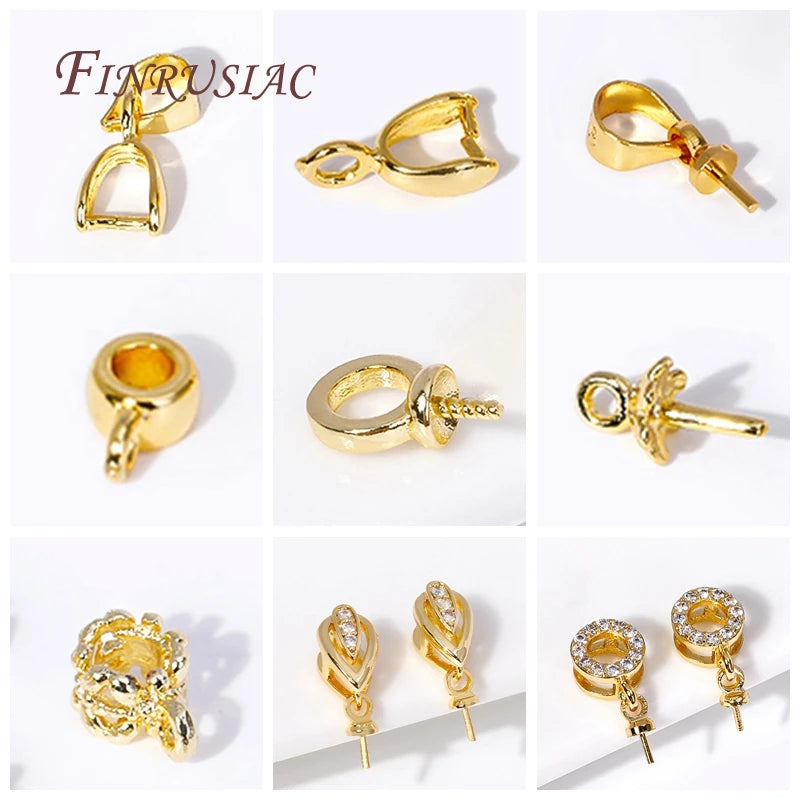 18K Gold Plated Zircon Pearl Pendant Bails – DIY Findings Jewelry Findings P3