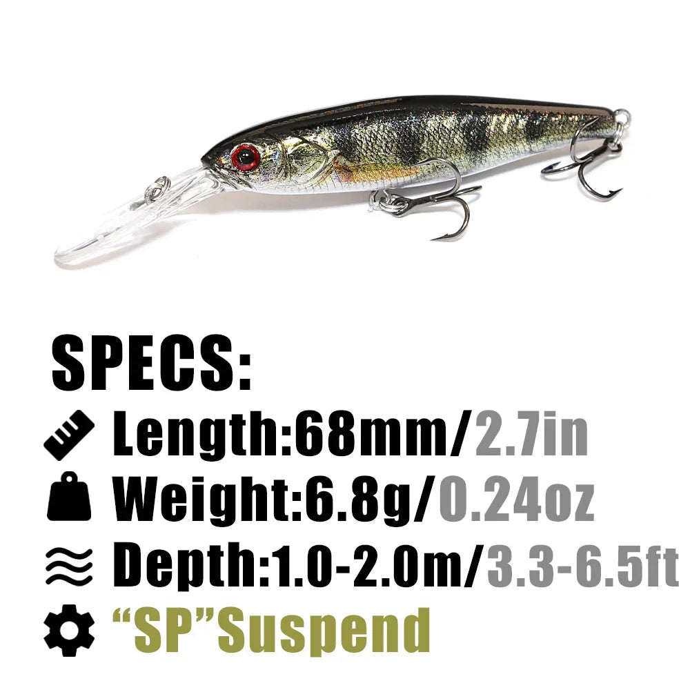 B&U 68mm 3D Suspending Minnow Jerkbait – Bass Pike Lure Suspending Minnow Lure P3