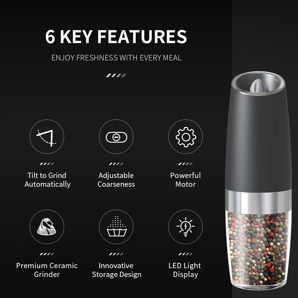 CLITON Electric Gravity Salt & Pepper Grinder Set | LED Mill Electric Spice Grinder P3
