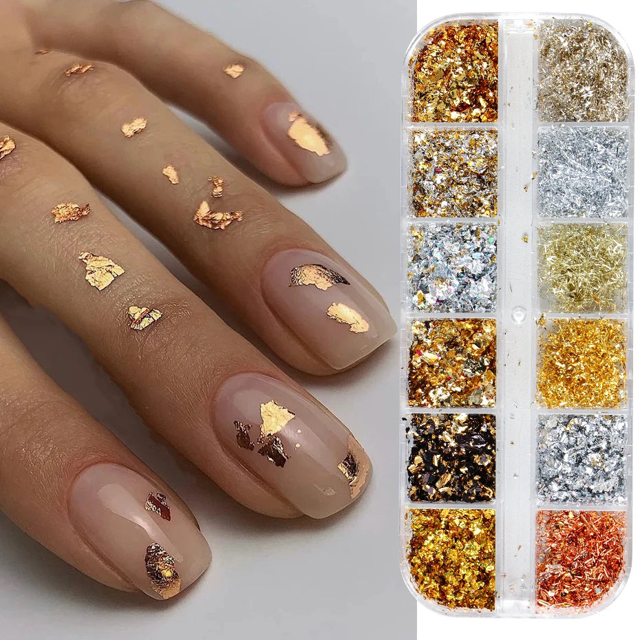 12-Color Holographic Nail Foil Flakes – Glitter Nail Art Kit Nail Art Decoration P3