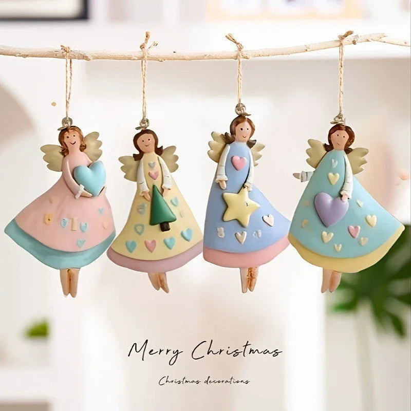 4-Piece Vintage Angel Wooden Christmas Tree Ornaments Set Christmas Tree Ornaments P3