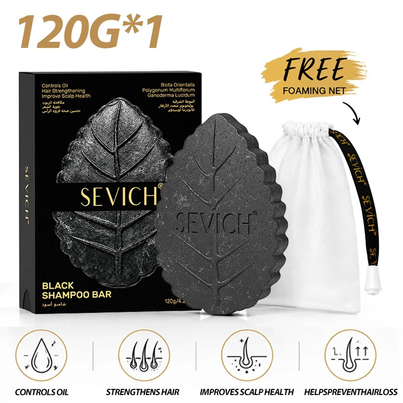 Sevich Herbal Black Solid Shampoo Bar 120g – All Hair Types Solid Shampoo Bar P3 Strengthen hair root