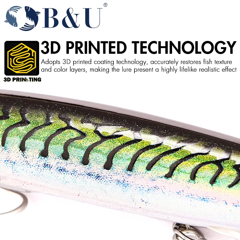 B&U Saltwater Floating Minnow Lure 163mm 33.5g – Sea Bass Bait Saltwater Fishing Lure P3