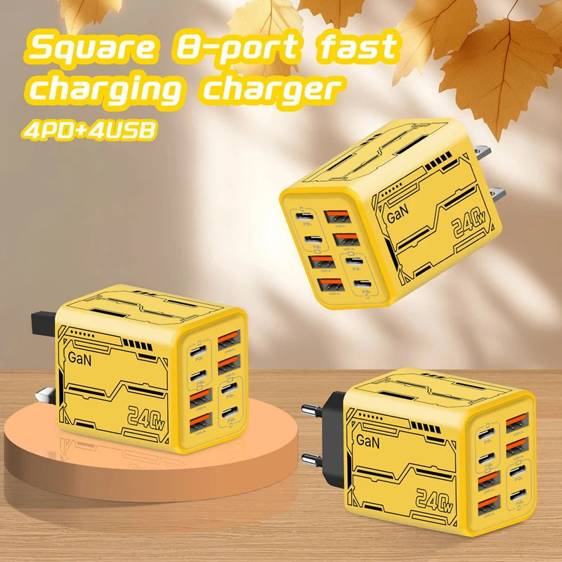 8-in-1 GaN 240W Desktop Charger | 4PD 4USB Fast Charging Multi-Port GaN Charger P3