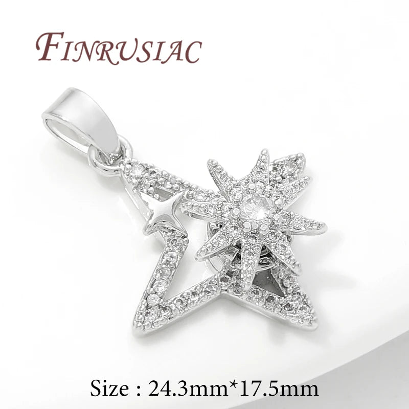 18K Gold Plated Crystal Zircon Star Flower Charms | DIY Jewelry Jewelry Pendant Charms P3 Rhodium Plated 1 piece