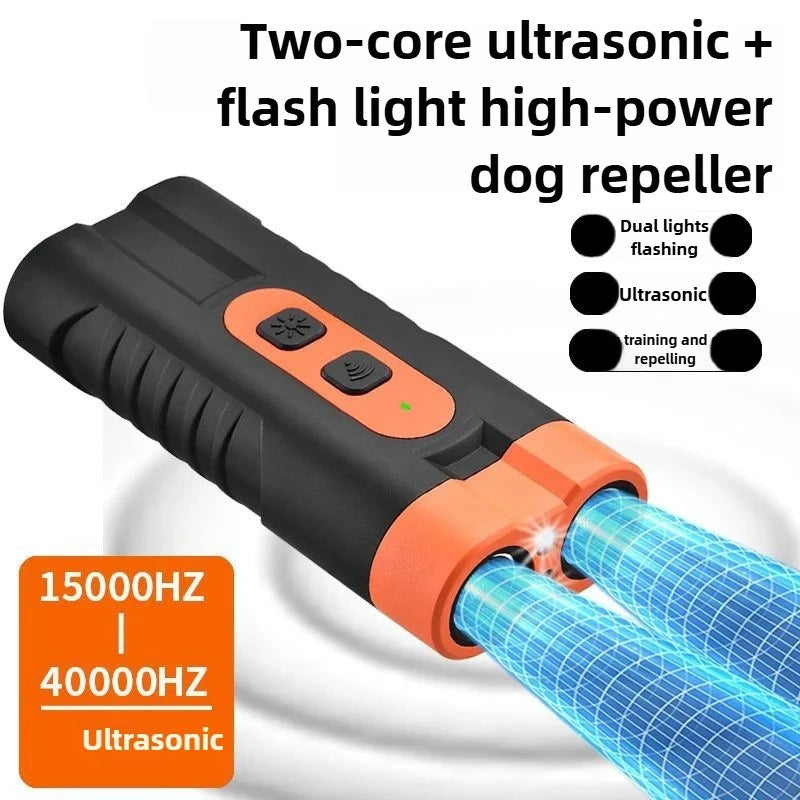 Dual Head Ultrasonic Dog Repeller & Trainer – USB Rechargeable Dog Training Device P3 Black