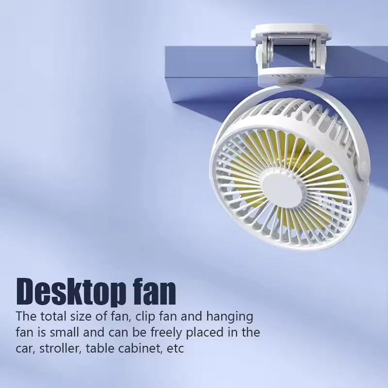 USB Rechargeable Clip Fan – 720° Rotatable with Night Light Portable Clip Fan P3