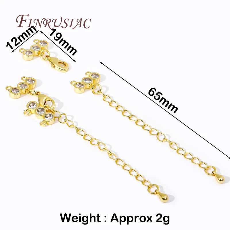 Gold Plated Brass Zircon Lobster Clasp & Extension Chain | DIY Jewelry Clasp Findings P3