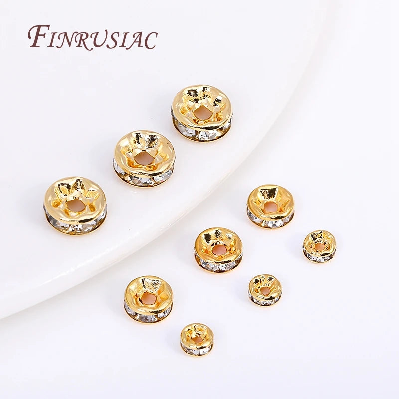 18K Gold Plated Rhinestone Rondelle Spacer Beads 4/6/8mm Rhinestone Spacer Beads P3