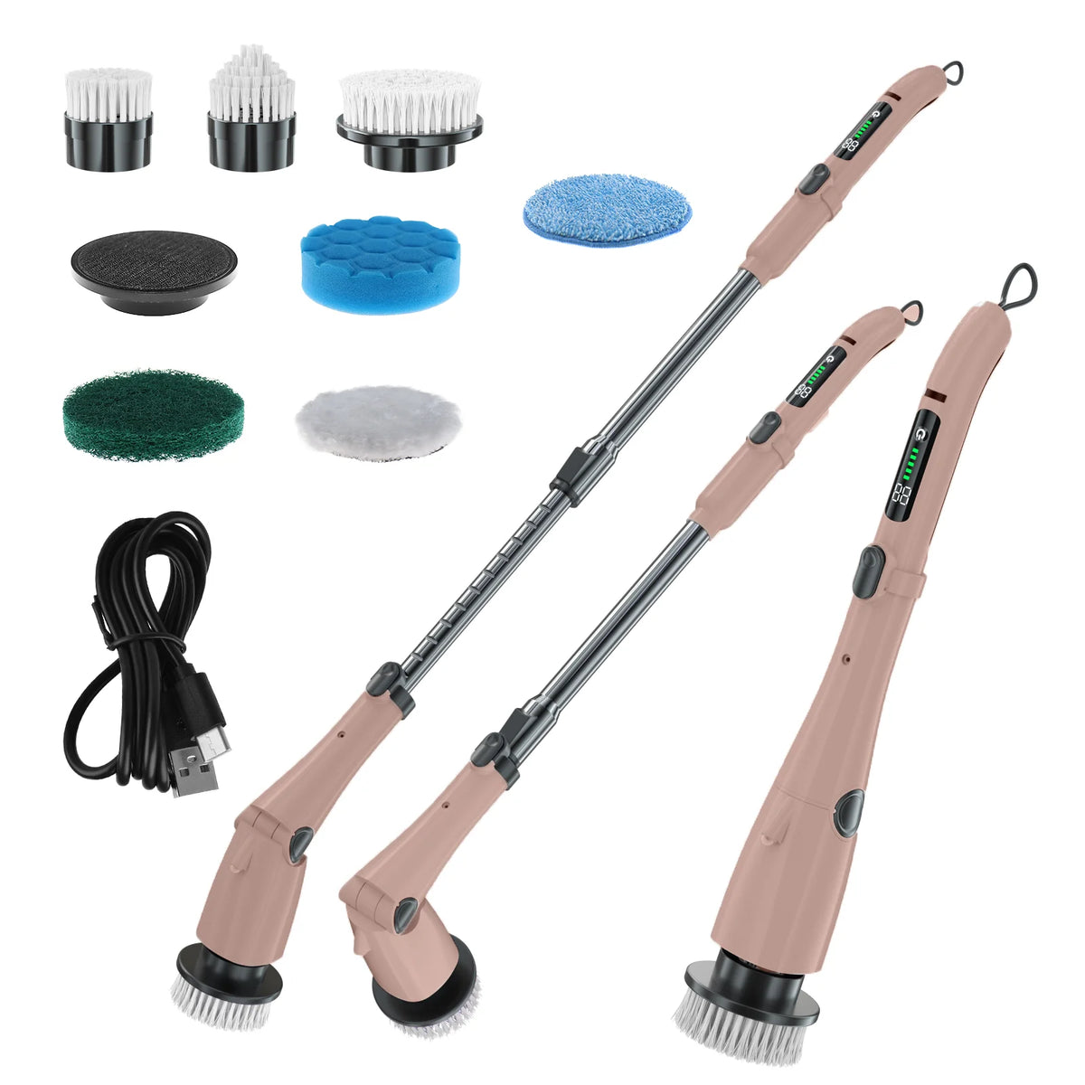 Cordless Electric Spin Scrubber – 7 Heads, USB Rechargeable Electric Spin Scrubber P3 Rose Gold