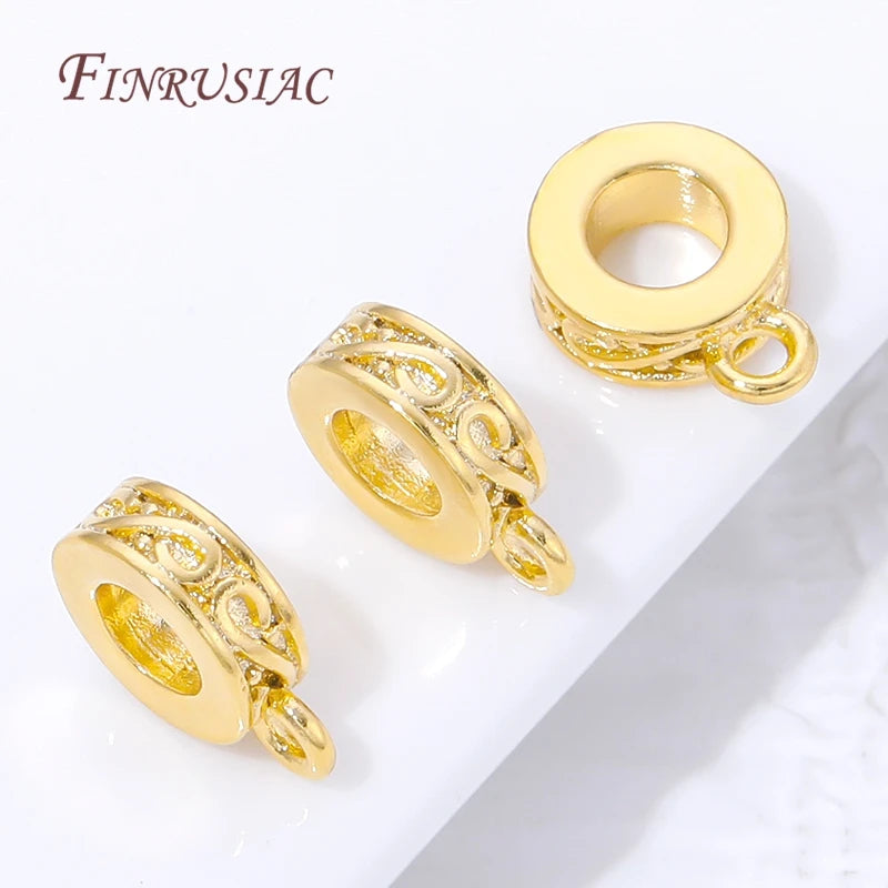 18K Gold Plated Bail Beads Charm Holder Spacer with Loop – 2/4/8 Pcs Jewelry Making Findings P3