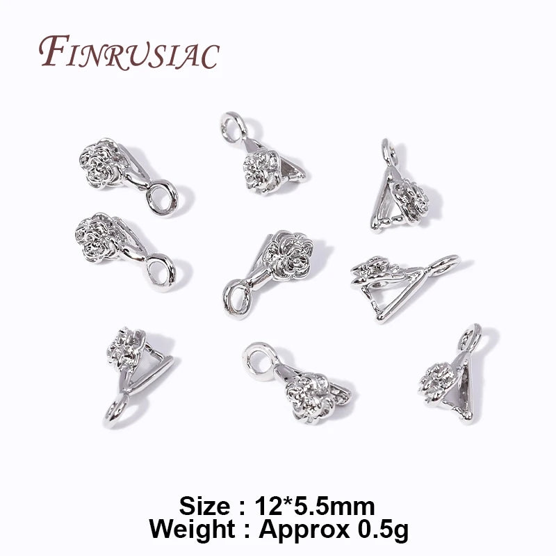 18K Gold Plated Brass Flower Clamp Bail Hooks – DIY Earring Findings Jewelry Findings P3 Rhodium Plated 4 Pieces