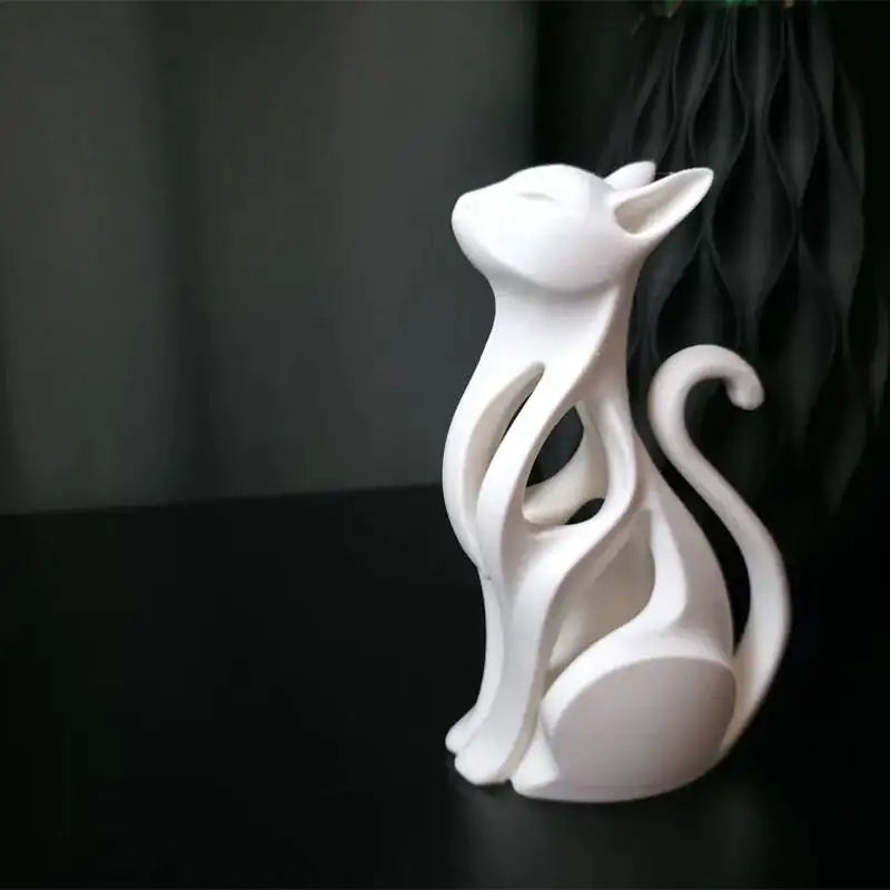 3D Printed Sitting Cat Sculpture | Minimalist Home Decor Gift Decorative Sculpture P3 White