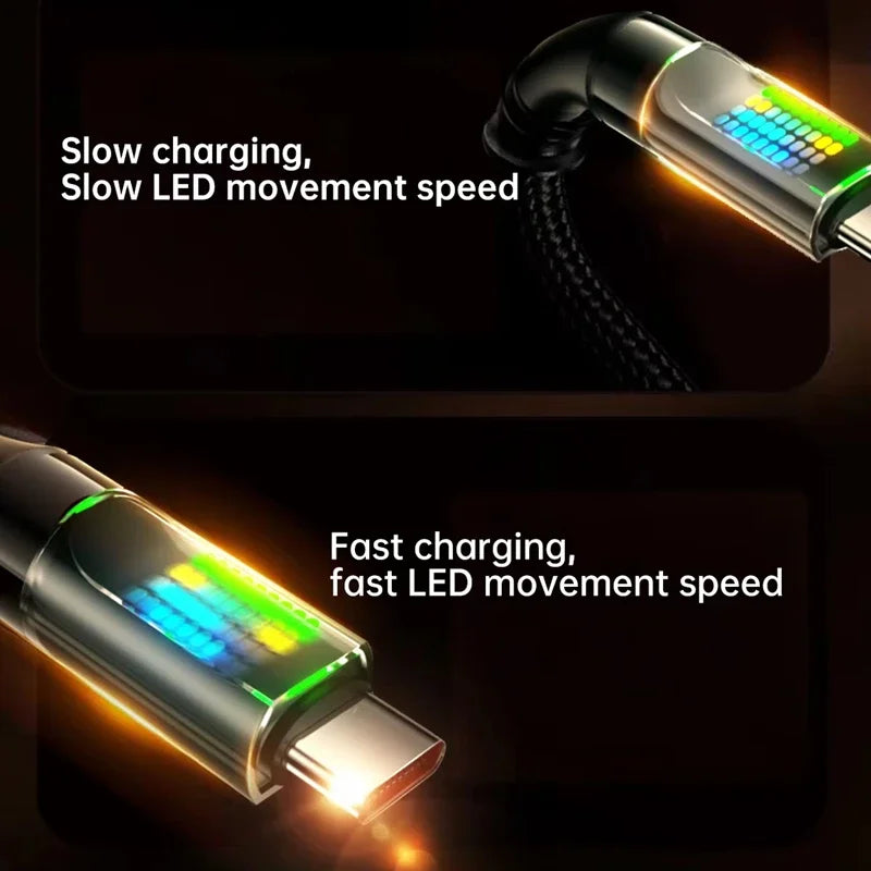 120W USB-A to USB-C Fast Charge Cable 6A LED Display USB-C Charging Cable P3