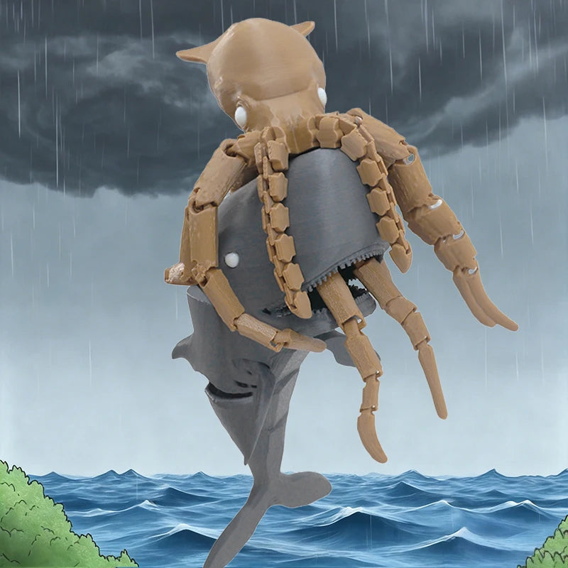 Articulated Giant Squid & Sperm Whale 3D Printed Figure Set Action Figure Set P3