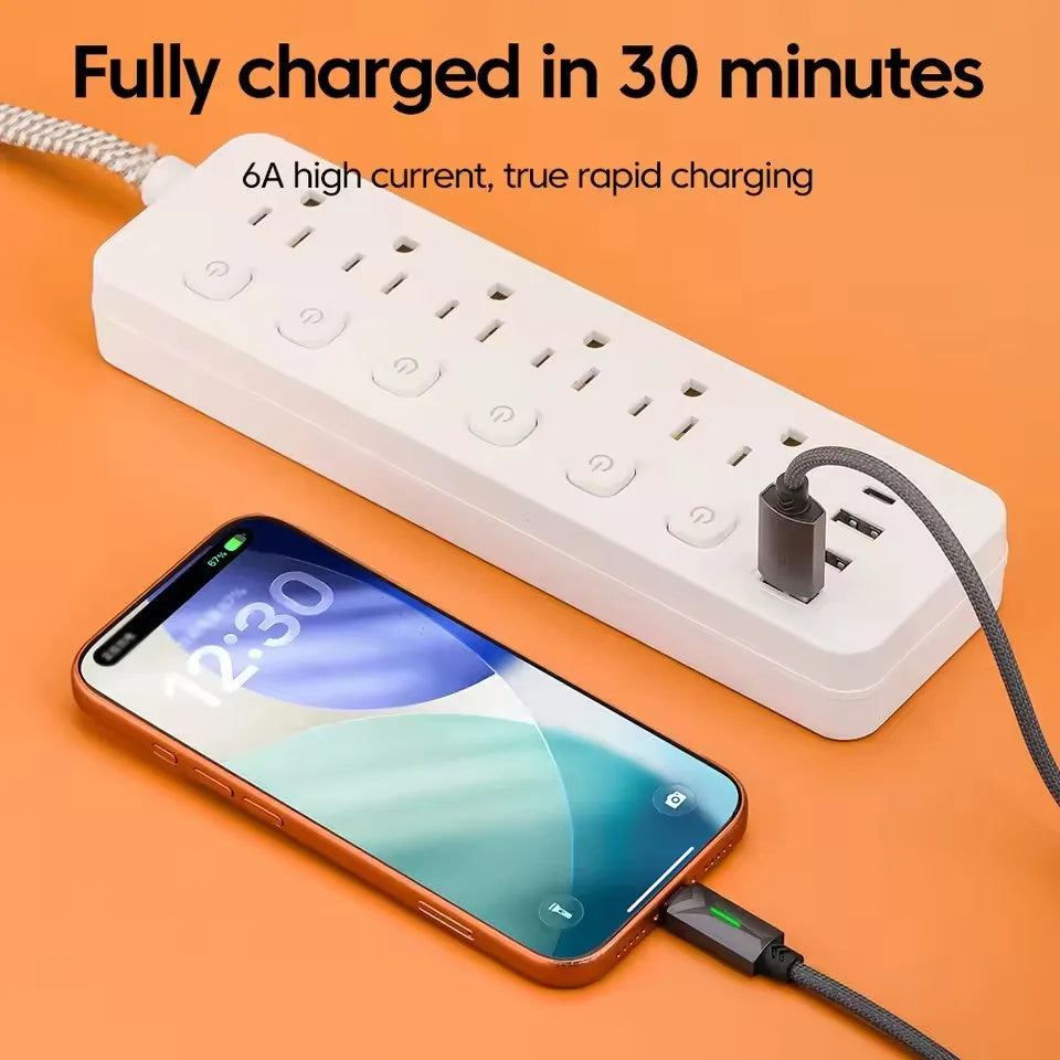 120W USB-C Fast Charging Cable LED 6A Braided – Phone & Tablet USB-C Charging Cable P3