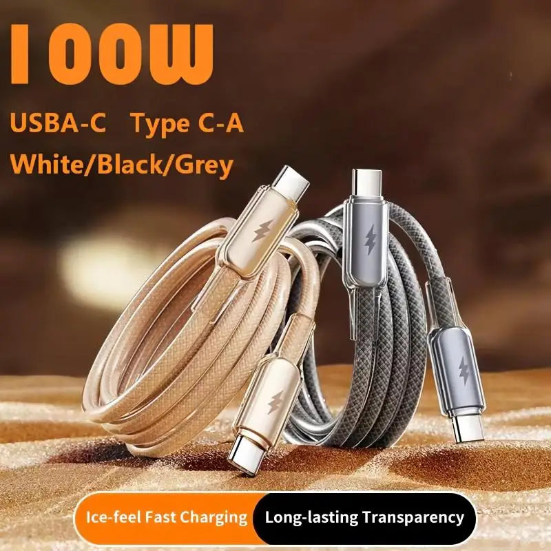 100W USB-A to USB-C Braided Fast Charging Cable 6A 480Mbps USB Charging Cable P3