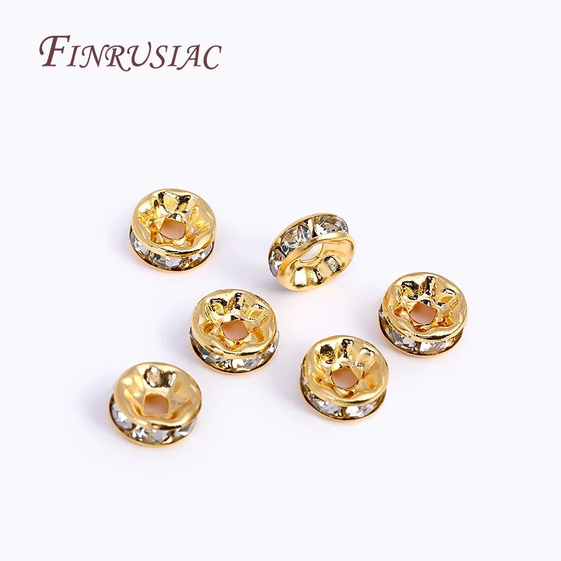 18K Gold Plated Rhinestone Rondelle Spacer Beads 4/6/8mm Rhinestone Spacer Beads P3