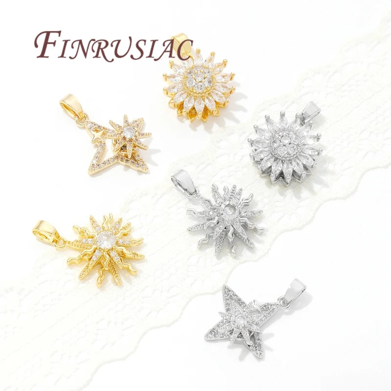 18K Gold Plated Crystal Zircon Star Flower Charms | DIY Jewelry Jewelry Pendant Charms P3