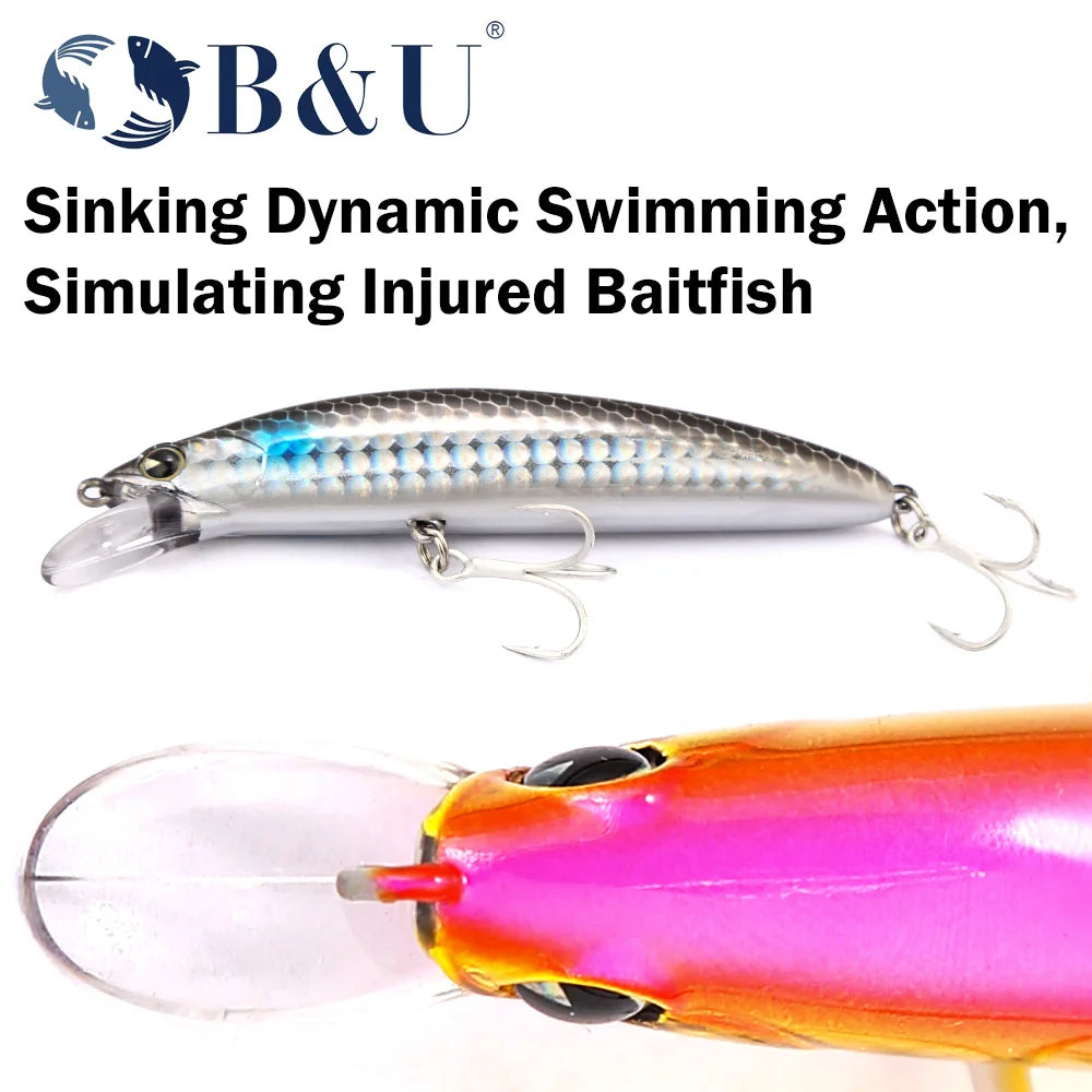 B&U 9cm Saltwater Sinking Minnow Lure | Sea Bass Hard Bait Saltwater Fishing Lure P3