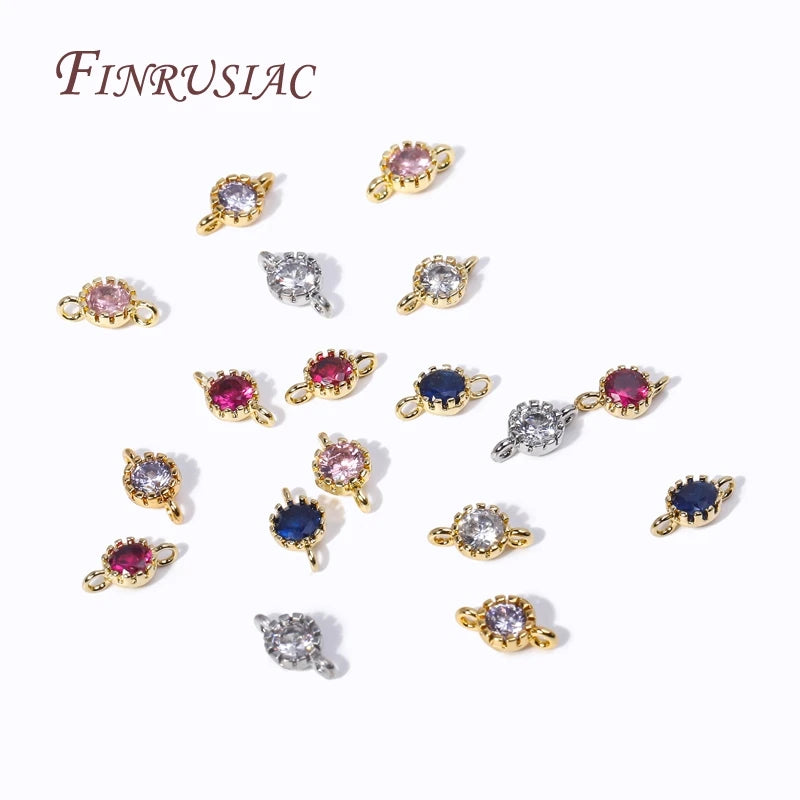 18K Gold Plated Brass Zircon Round Connector Charms – 6 Colors Jewelry Connector Charms P3