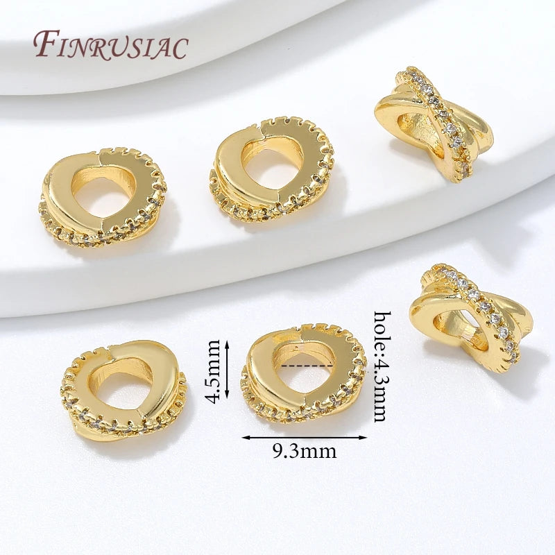 18K Gold Plated Oval Hollow CZ Spacer Beads | DIY Jewelry CZ Spacer Beads P3 18K Real Gold Plated 8 pieces
