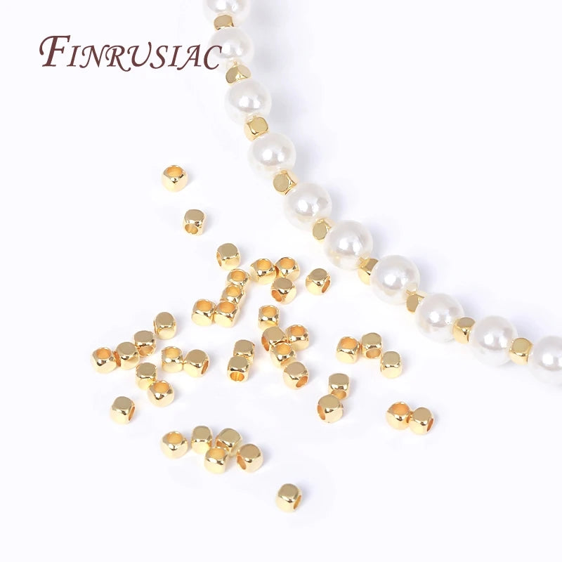 18K Gold Plated Square Cube Brass Spacer Beads 1.5–2.5mm DIY Jewelry Making Beads P3