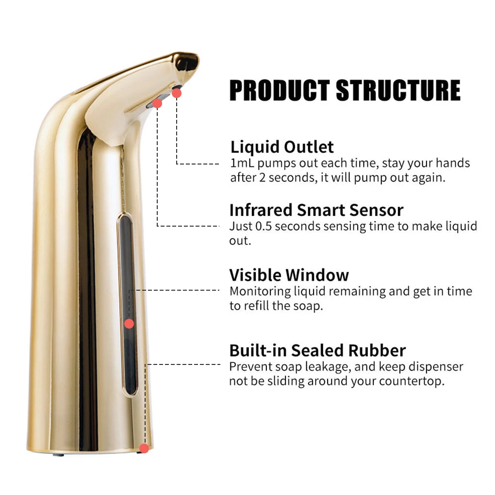 Touchless Auto Soap Dispenser IR Sensor 400ml Gold Soap Dispenser P3