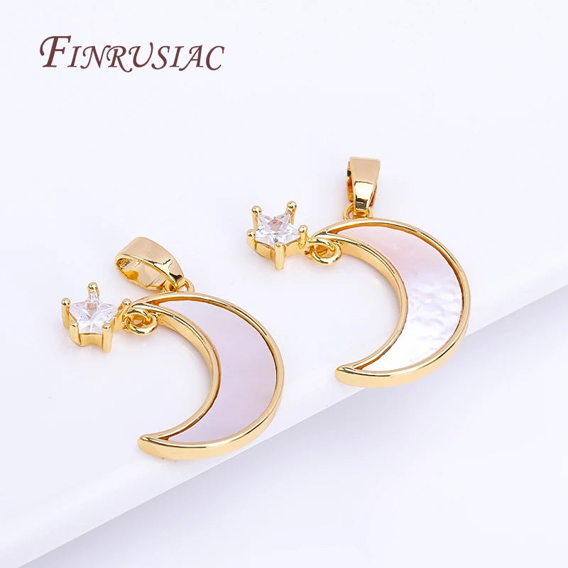 18K Gold Plated Zircon Star Shell Moon Pendant Charm for DIY Jewelry Pendant Charm P3