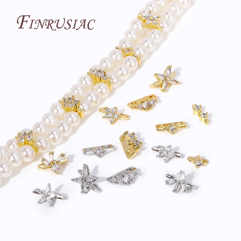 18K Gold Plated Zircon Flower Spacer Bars 2/3 Hole | DIY Jewelry Jewelry Spacer Bars P3