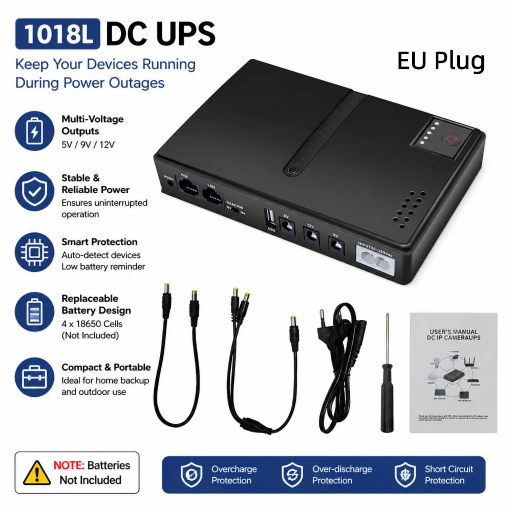 Gaqqee 1018L DC Mini UPS for Router & Modem | 5V–24V Output DC UPS Power Supply P3 Default Title