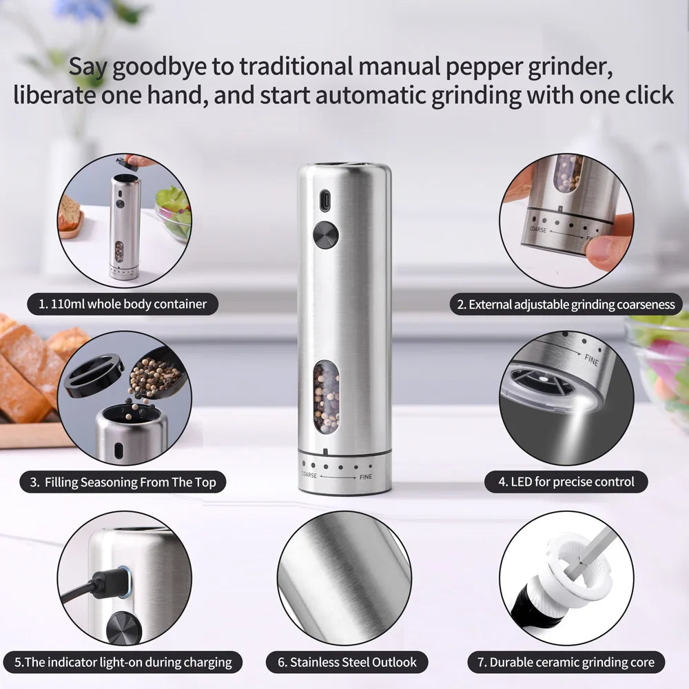 CLITON Electric Salt & Pepper Grinder Set | USB Rechargeable Electric Spice Grinder P3