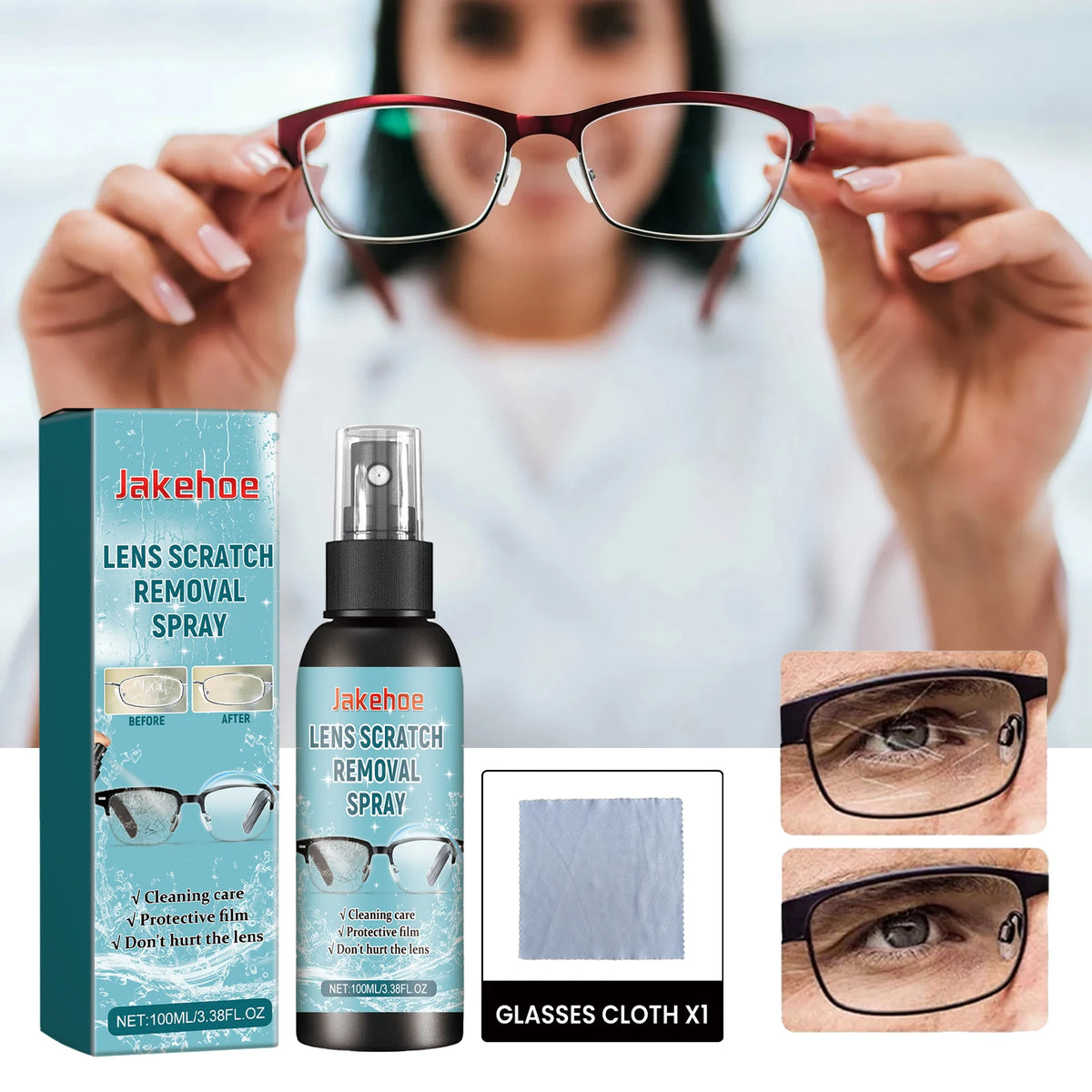 JAKEHOE Glasses Lens Cleaner Spray | Cleans & Restores Lenses Lens Cleaner Spray P3