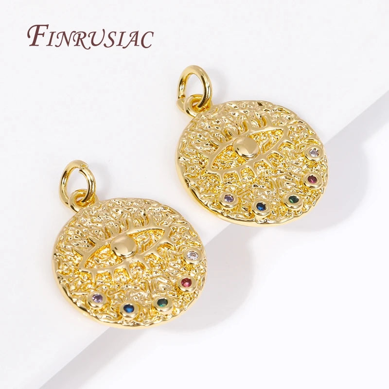 18K Gold Plated Evil Eye Round Charms – DIY Jewelry Pendants Jewelry Charm Pendant P3