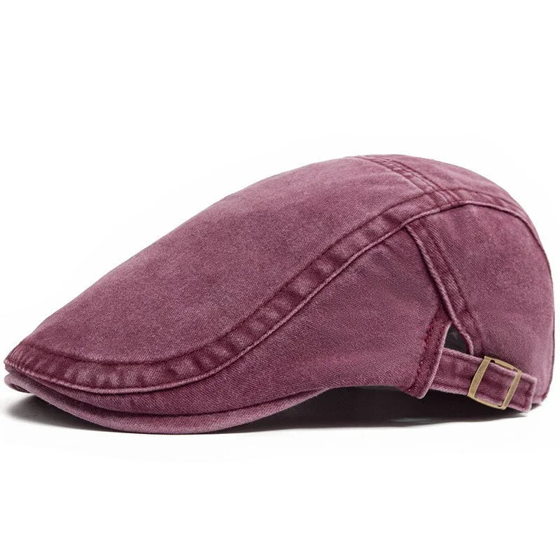 Vintage Washed Denim Beret Hat – Unisex Painter Newsboy Cap Denim Beret Hat P3 Burgundy