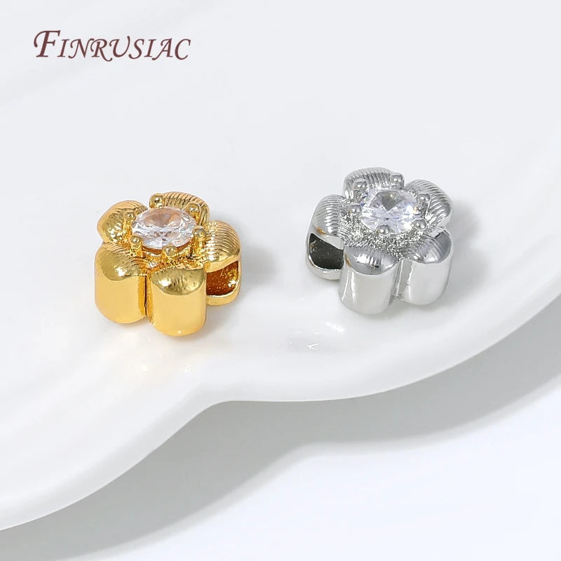 18K Gold Plated Micro Pavé CZ Flower Spacer Beads | DIY Jewelry Jewelry Spacer Beads P3
