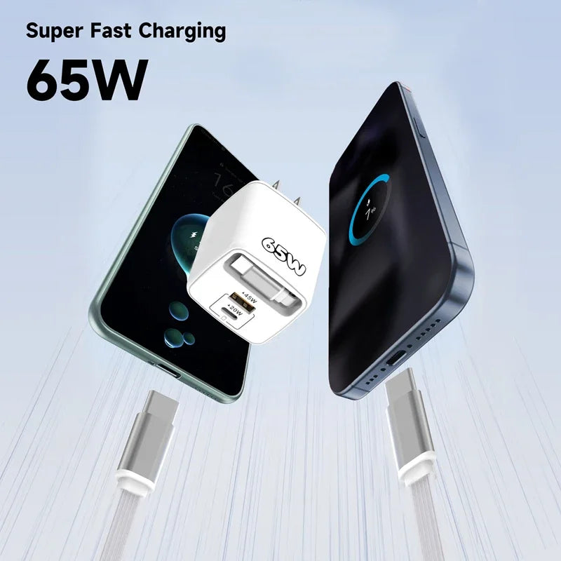65W Multi-Port Fast Charger with 70cm Cable | EU US UK Multi-Port Fast Charger P3