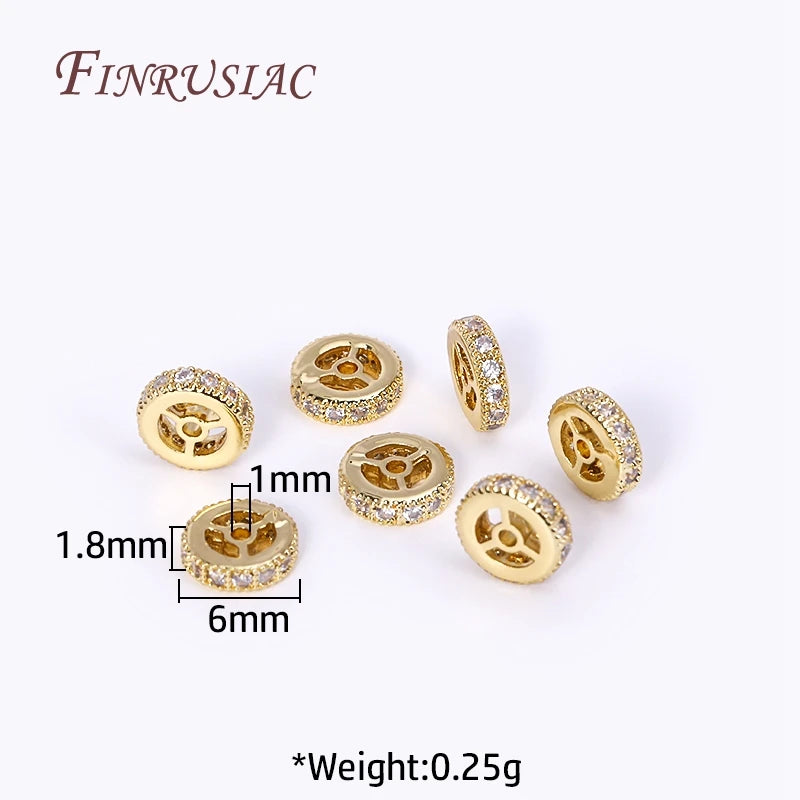 18K Gold Plated Brass Zircon Wheel Spacer Beads | 2 Sizes Jewelry Spacer Beads P3 18K Gold Plated-6MM 6 pcs
